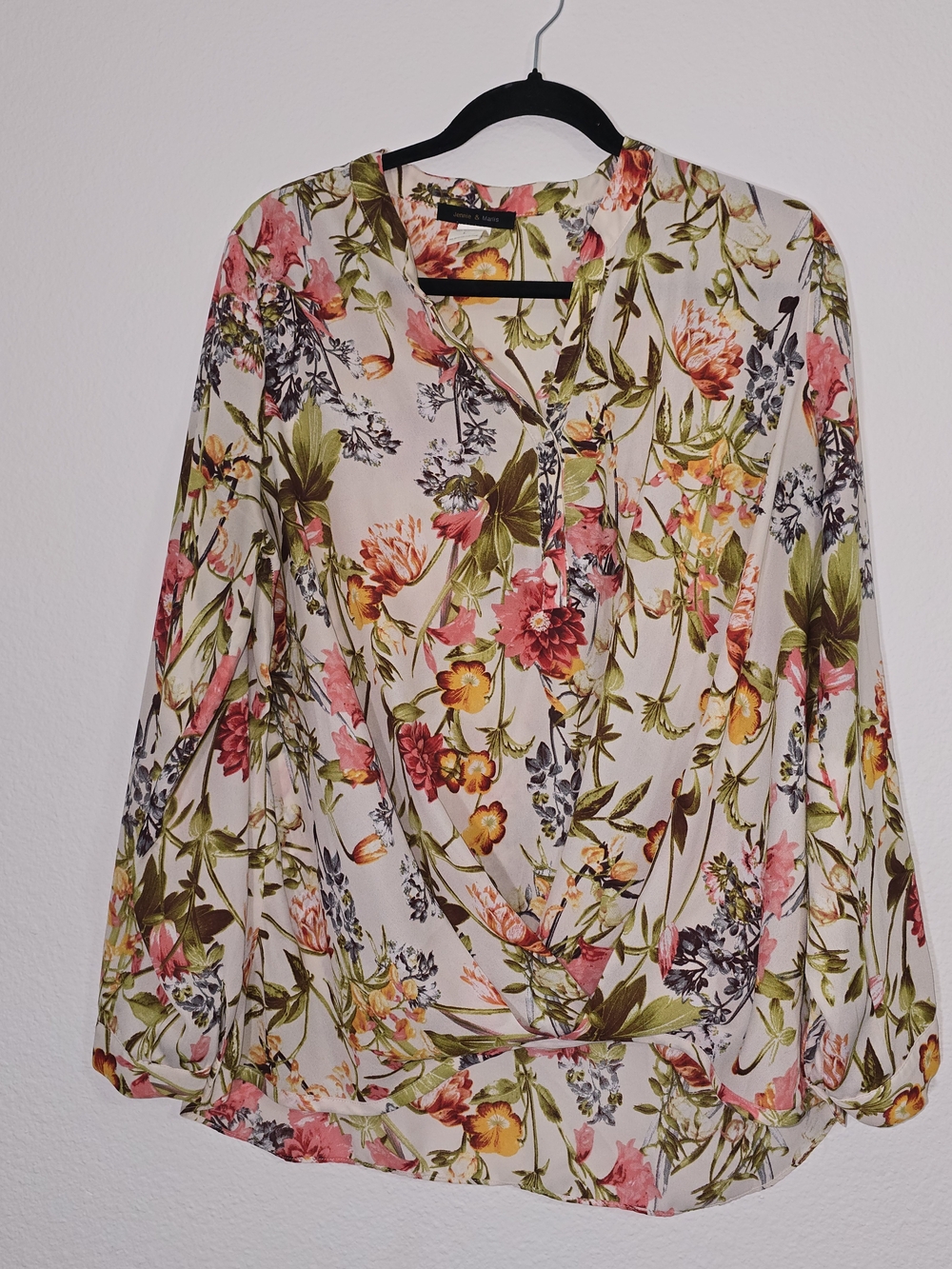 Women's Floral Wrap Blouse in Cream and Pink